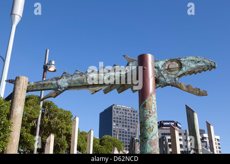 Fisch Skulptur in Frank Kitts Park am Lambton Harbou, Wellington, Neuseeland Stockfoto