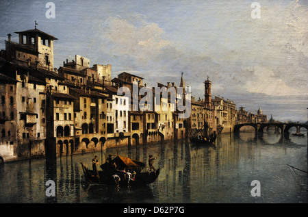 Bernardo Bellotto (1721-1780). Der Fluss Arno in Florenz, 1742. Öl auf Leinwand, Museum der bildenden Künste. Budapest. Ungarn. Stockfoto