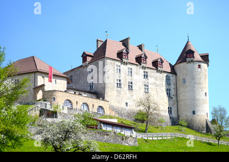 Blick auf Schloss Gruyères, Schweiz Stockfoto