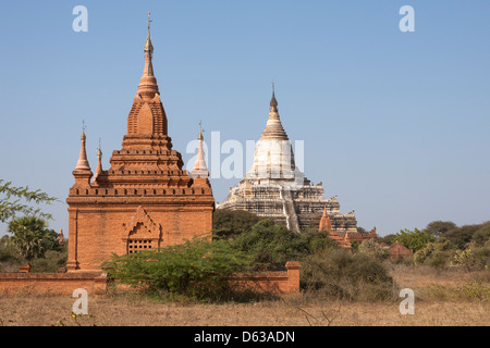 Shwesandaw Pagode, weiße Pagode am Rücken, Old Bagan, Bagan, Myanmar (Burma) Stockfoto