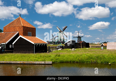 Windmühlen im niederländischen Dorf Stockfoto