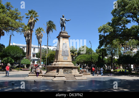 Staue von Simon Bolivar auf der Plaza 25 de Mayo, Sucre, Bolivien Stockfoto