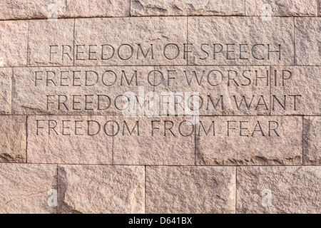 Details des Angebots über Freiheit am Denkmal zu Präsident Franklin Delano Roosevelt in Washington, D.C. Stockfoto