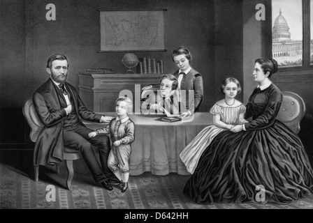 Präsident Ulysses S Grant und Familie zu Hause, ca. 1869 Stockfoto