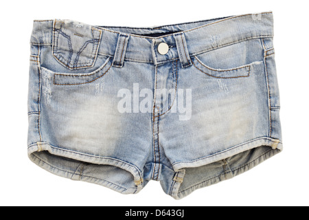 Damen Jeans Shorts auf weißem Hintergrund Stockfoto