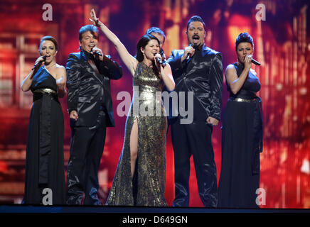 Filipa Sousa aus Portugal führt während der 1. Probe für das 2. Halbfinale des Eurovision Song Contest 2012 in Baku, Aserbaidschan, 23. Mai 2012. Das Finale der 57. Eurovision Song Contest findet am 26. Mai 2012. Foto: Jörg Carstensen Stockfoto