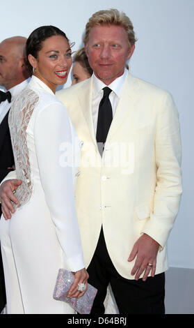 Ehemaliger deutscher Tennis-star Boris Becker und seine Frau Lily kommen bei der AmfAR Kino gegen Aids Gala während der 65. Filmfestspiele von Cannes im Hotel du Cap-Eden-Roc in Antibes, Frankreich, am 24. Mai 2012. Foto: Hubert Boesl Stockfoto