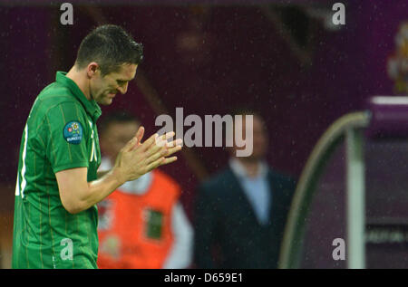 14. Juni 2012 match Irlands Robbie Keane aussehen niedergeschlagen während der UEFA EURO 2012-Gruppe C-Fußball Spanien Vs Irland im Arena Gdansk in Danzig, Polen. Foto: Andreas Gebert Dpa (siehe Kapitel 7 und 8 der http://dpaq.de/Ziovh für die UEFA Euro 2012 Geschäftsbedingungen &) +++(c) Dpa - Bildfunk +++ Stockfoto