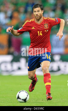 Spaniens Xabi Alonso UEFA EURO 2012-Gruppe C Fußballspiel Spanien Vs Italien im Arena Gdansk in Danzig, Polen, 14. Juni 2012. Foto: Jens Wolf Dpa (siehe Kapitel 7 und 8 der http://dpaq.de/Ziovh für die UEFA Euro 2012 Geschäftsbedingungen &) Stockfoto