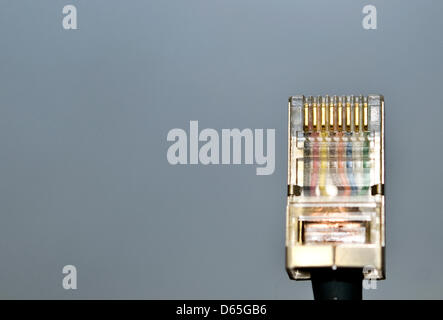 (Dpa Datei) - eine Archiv-Bild vom 16. Oktober 2011, zeigt eine Abbildung eines Ethernet-Kabels in Düsseldorf. Die Europäische Kommission nimmt Deutschland, dem Europäischen Gerichtshof, angeblich gegen das Europäische Gesetz über die Vorratsdatenspeicherung auf nationalem deutschen Recht zu übertragen und dadurch gegen Gemeinschaftsrecht. Foto: Victoria Bonn-Meuser Stockfoto