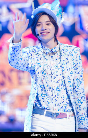 Am Mittwoch, 10. April 2013 besucht südkoreanische Idol Gruppe INFINITE MBC Music Show Champion in Seoul, Südkorea. Stockfoto