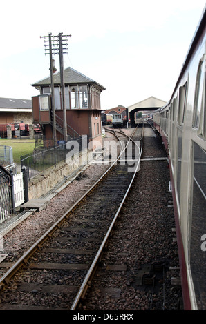 Stellwerk Bo'ness Station auf der Bo'ness und Kinneil Eisenbahn in West Lothian, Schottland. Stockfoto