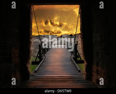 Tor und Brücke der alten Festung In St.Augustine,FL Stockfoto