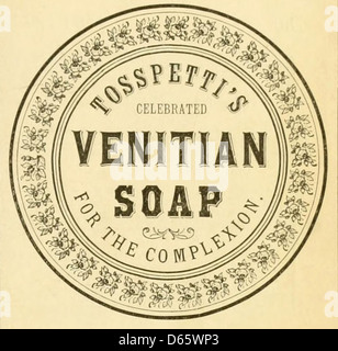 Eine Vintage-Werbung für Harpel's Typograph Artistic Printing, in der ihre Art Setting Services vorgestellt werden. Das Bild zeigt die Handwerkskunst hinter Seifenetiketten und gedruckten Materialien aus dem späten 19. Jahrhundert und betont Typografie und künstlerische Drucktechniken. Stockfoto