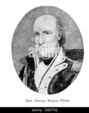 Dieses Bild aus dem Jahr 1917 aus „A Student's History of Illinois“ zeigt General George Rogers Clark, eine Schlüsselfigur im Amerikanischen Unabhängigkeitskrieg. Clark wird für seine militärische Führung im Nordwest-Territorium gefeiert, insbesondere für seine Beiträge zur amerikanischen Expansion nach Westen. Stockfoto