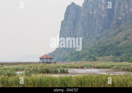 Holz-Brücke bei Sam Roy Yod Nation Park, Provinz Prachuapkhirikhan, Süden von Thailand Stockfoto