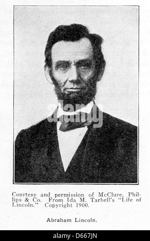 Ein Bild aus der Ausgabe von 1917 von A Student’s History of Illinois, das Abraham Lincoln, den 16. Präsidenten der Vereinigten Staaten, und seine Verbindung zu Illinois, seinem Heimatstaat, darstellt. Stockfoto