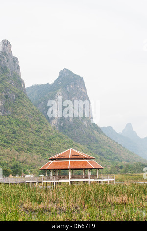 Holz-Brücke bei Sam Roy Yod Nation Park, Provinz Prachuapkhirikhan, Süden von Thailand Stockfoto