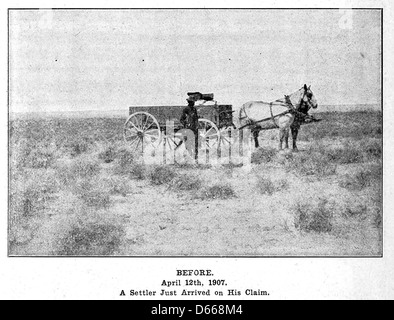 Ein süßes und wohlhabendes Zuhause ist die Grundlage des Glücks. Eine 160 Hektar große Farm kann auf 10 Jahre Zeit billig erhalten werden - genau wie ein Bauverein auf der Shoshone Reservat, Wyoming. 350,000 Hektar für den öffentlichen Eingang durch die Regierung geöffnet .. (1907) Stockfoto