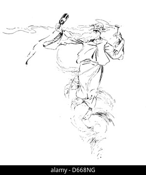 Eine Illustration aus „A Tale of a Halo“ (1894), die eine skurrile oder fantastische Szene mit Charakteren wie St. Peter, Rauchen und Trinken zeigt. Dieses Vintage-Bild fängt die unbeschwerten und fantasievollen Elemente der Geschichte ein. Stockfoto