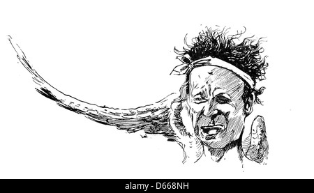 Eine Illustration aus „A Tale of a Halo“ (1894), die eine Szene einer Figur oder eines Objekts zeigt, die „verprügelt“ wurde, möglicherweise die Abnutzung oder den Kampf, der mit dem Gegenstand verbunden ist. Stockfoto