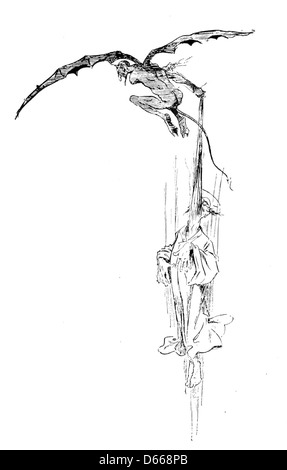 Eine Illustration aus „A Tale of a Halo“ (1894), die einen Teufel mit Bart und den Heiligen Peter darstellt. Das Bild fängt eine symbolische Szene der Versuchung und Erlösung ein, die sich auf christliche Bilder stützt. Stockfoto