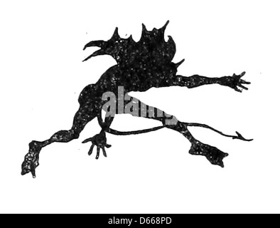 Eine Illustration aus dem Jahr 1894 aus „A Tale of a Halo“ mit einer Teufelsfigur. Die Geschichte beschäftigt sich wahrscheinlich mit Themen von gut versus Böse, wie sie durch den Halo und den Teufel symbolisiert werden, und spiegelt gängige Motive in Literatur und Kunst der Zeit wider. Stockfoto