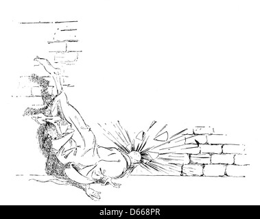 Eine Illustration aus dem Jahr 1894 aus der Geschichte „A Tale of a Halo“ mit mystischer oder religiöser Erzählung. Das Kunstwerk zeichnet sich durch seine ätherischen Qualitäten und spirituellen Themen aus. Stockfoto