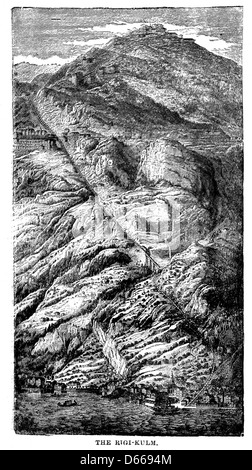 Eine Illustration aus „A Tramp Outside“ (1885), die eine Reiseszene zeigt, dargestellt von den Künstlern W. Fr. Brown, True Williams und B. Day. Das Werk bietet einen humorvollen und detaillierten Blick auf die europäischen Reisen des Autors im späten 19. Jahrhundert. Stockfoto