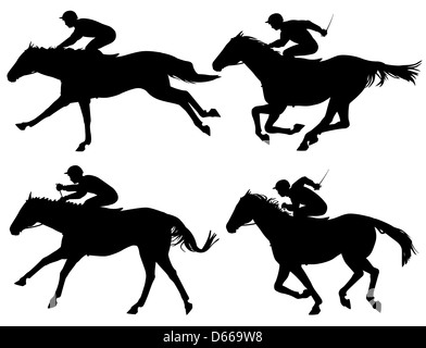 Illustrierten Silhouetten von Rennpferden und jockeys Stockfoto