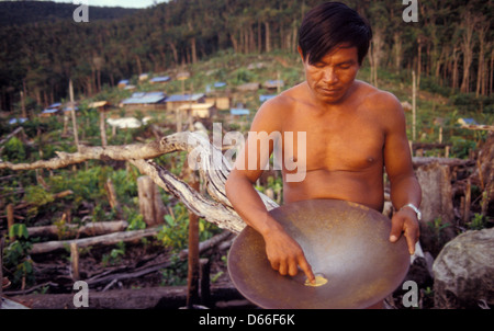 Tukano indigene Völker, die Gewinnung von Gold aus ihrem Land im Serra Traira Grenze zwischen Brasilien und Kolumbien Amazonas Regenwald Stockfoto