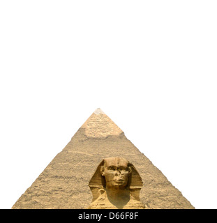 Die Sphinx und die Pyramiden isoliert auf weißem Hintergrund Stockfoto