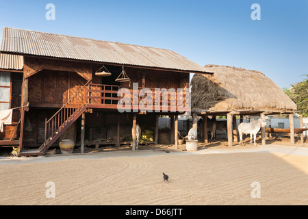 Ein Bauernhaus mit Bambus zu konstruieren, die Wände, Yay Kyi Dorf, Mandalay, Myanmar (Burma) Stockfoto