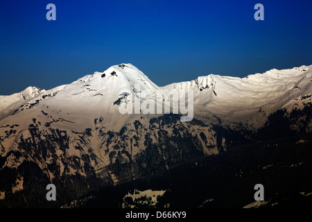 Bergpanorama von La Rosta oberhalb Les Gets und Morzine Portes du Soleil Haute-Savoie-Frankreich Stockfoto