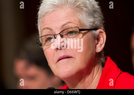 Gina McCarthy während ihrer Anhörung der Environmental Protection Agency (EPA) zu führen. Stockfoto