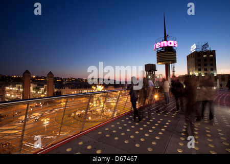 Blick auf España Platz vom Einkaufszentrum Las Arenas, Barcelona, Spanien Stockfoto