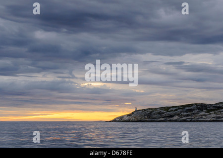 Leuchtturm, Sonnenuntergang auf Küstenlandschaft, Lauvsnes, Flatanger Kommune, Nord-Tröndelag Fylke, Norwegen Stockfoto