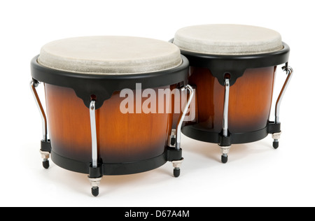 Bongos auf weißem Hintergrund. Latin Percussion-Instrument. Stockfoto