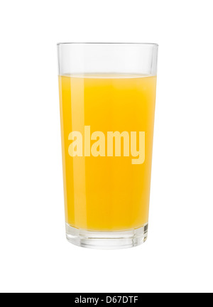 O-Saft im Glas isoliert auf weiss mit Beschneidungspfad enthalten Stockfoto