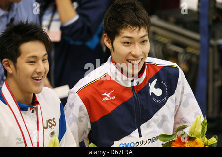 L, R) Daiya Seto (JPN), Kosuke Hagino (JPN), 13. April 2013 - Schwimmen: JAPAN schwimmen 2013 Männer 200 m Lagenschwimmen Siegerehrung am Daiei Probis Phoenix Pool, Niigata, Japan. (Foto von Yusuke Nakanishi/AFLO SPORT) Stockfoto