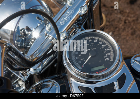 Harley Davidson FLSTC Softail Heritage Classic 2013 Kopfplatte und Tacho detail Stockfoto