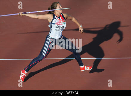 Goldie Sayers Großbritanniens konkurriert, während der Frauen Javelin Finale bei der Leichtathletik-Meisterschaften 2012 im Olympiastadion in Helsinki, Finnland, 29. Juni 2012. Die Leichtathletik-Europameisterschaften finden vom 27. Juni bis 1. Juli 2012 statt in Helsinki. Foto: Michael Kappeler dpa Stockfoto