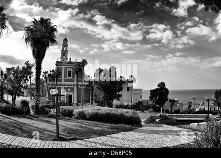 Israel, Tel Aviv - Jaffa, St. Peter-Kirche in der alten Stadt von Jaffa schwarz und weiß Stockfoto