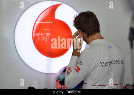 Britische Formel1-Fahrer Jenson Button McLaren Mercedes bereitet für einen Lauf im zweiten Training auf der Rennstrecke Hockenheimring in Hockenheim, Deutschland, 20. Juli 2012. Die Formel 1 Grand Prix von Deutschland stattfinden am 22. Juli 2012. Foto: Carmen Jaspersen Dpa +++(c) Dpa - Bildfunk +++ Stockfoto