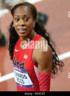 Goldmedaillengewinner Sanya Richards-Ross USA feiert nach 400 m-Finale der Frauen während der London 2012 Olympische Spiele Leichtathletik, Leichtathletik-Veranstaltungen im Olympiastadion, London, Vereinigtes Königreich, 5. August 2012. Foto: Friso Gentsch Dpa +++(c) Dpa - Bildfunk +++ Stockfoto