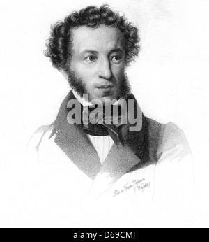 ALEXANDER PUSHKIN (1799-1837), russischer Dichter und Schriftsteller in einem 1837 Kupferstich von Thomas Wright Stockfoto