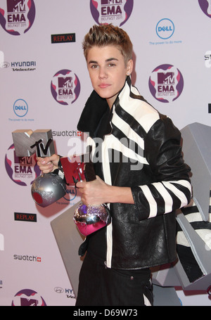 Justin Bieber die MTV Europe Music Awards 2011 (EMAs) statt in der Odyssey Arena - Presse Raum Belfast, Nordirland- Stockfoto