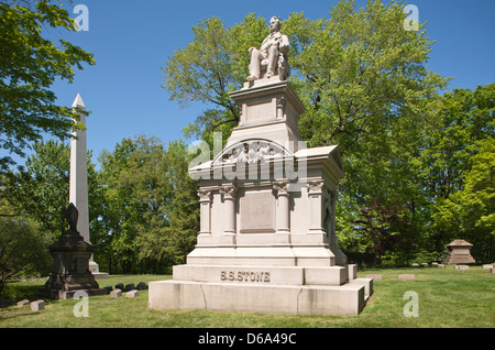 ROCKEFELLER FAMILIE BEERDIGUNG PLOT STEIN DENKMAL JOHN D ROCKEFELLER OBELISK LAKE VIEW CEMETERY CLEVELAND OHIO USA Stockfoto