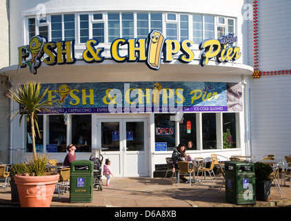 Fish &amp; Chips-Restaurant am Clacton Pier, Essex, England Stockfoto