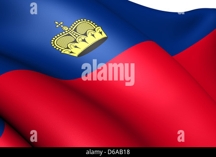 Flagge des Fürstentums Liechtenstein. Hautnah. Stockfoto